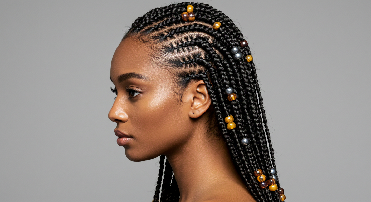 Tribal-inspired knotless braids with beads