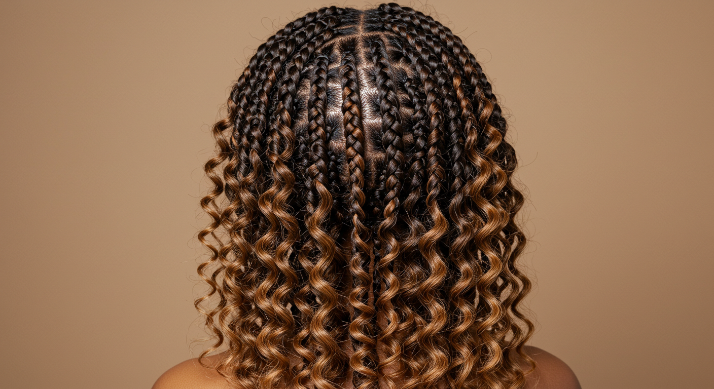 Box or knotless braids with loose curly strands added for a free-spirited, textured look.